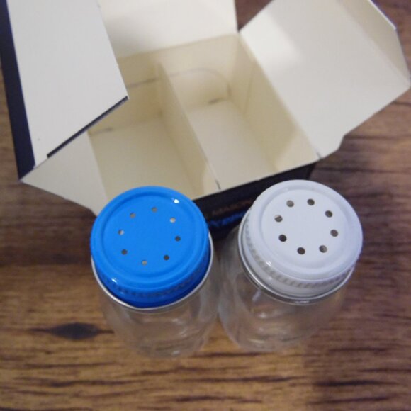 Salt And Pepper shakers--glass with metal lids in the shape of Ball Cann… - Picture 3 of 7